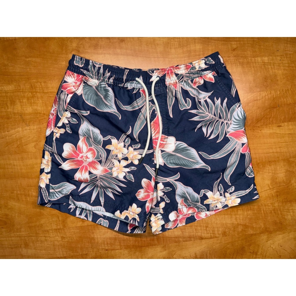 American Eagle Mens Navy Floral Swim Trunks Tropical Hibiscus Board Shorts Small